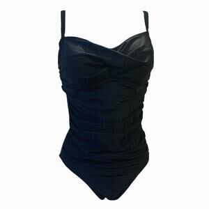 Merona One Piece Swimsuit Womens Medium Deep Black Spaghetti Straps Side Ruching